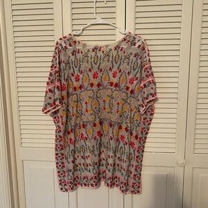Johnny Was floral sheer cotton embroidered top